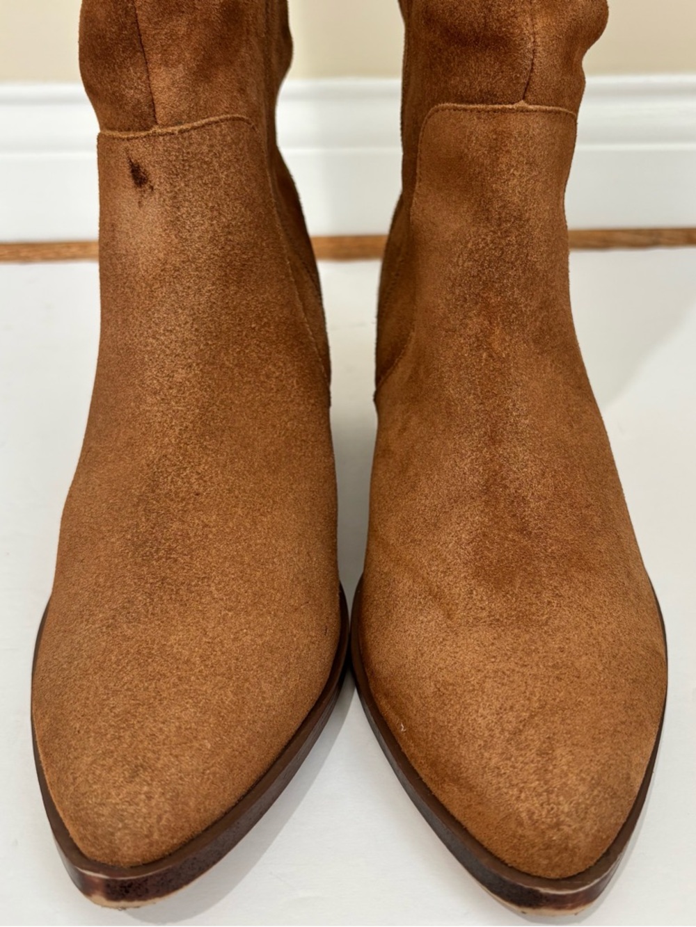 Steve Madden Holly tan suede leather knee high block heel pointed toe boots 10M - Picture 9 of 16